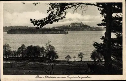 Ak Plön in Schleswig Holstein, Blick von der Fegetasche auf den See und den Ort