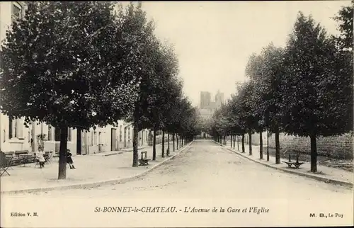 Ak Saint Bonnet le Chateau, L'Avenue de la GAre et l'Eglise