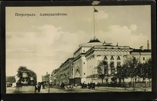 Ak Petrograd Sankt Petersburg Russland, L'Admiranté, voitures