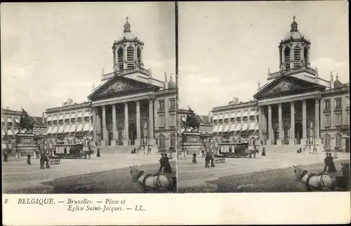 Stereo Ak Bruxelles Brüssel, Place et Eglise Saint Jacques