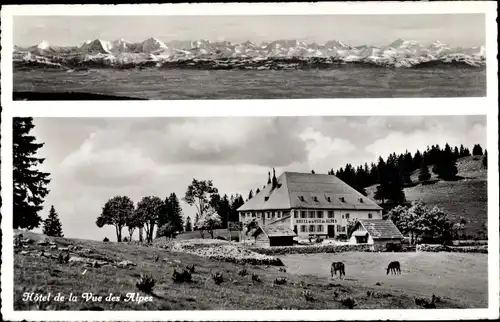 Ak Kt. Neuchatel, Panorama, Hôtel de la Vue des Alpes