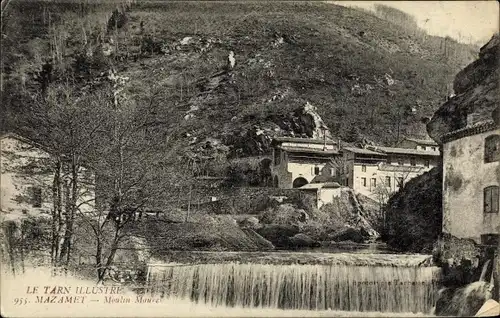 Ak Mazamet Tarn, Moulin Maurel, rivière, vue partielle du village