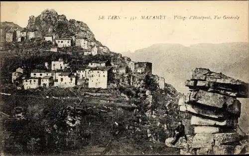 Ak Hautpoul Mazamet Tarn, vue générale du village, rochers, vallée