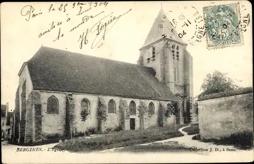 Ak Sergines Yonne, Vue de l'Eglise