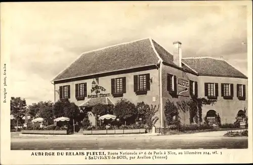 Ak Sauvigny le Bois Yonne, Auberge du Relais Fleuri, Route Nationale 6