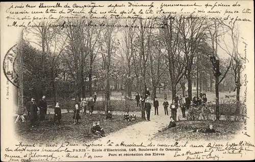 Ak Paris XV., Ecole d'Electricite, 146, Boulevard de Grenelle, Parc et recreation des Eleves