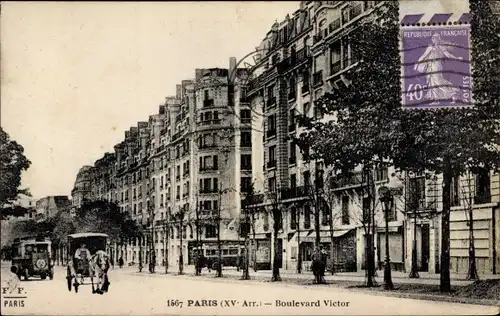 Ak Paris XV., Boulevard Victor, bus, caleche