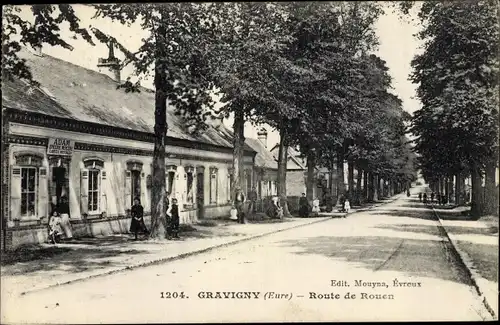 Ak Gravigny Eure, Route de Rouen, Epicerie Adam