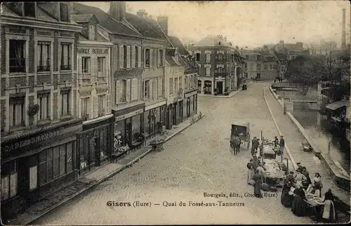 Ak Gisors Eure, Quai du Fossé aux Tanneurs, Cafe Francais