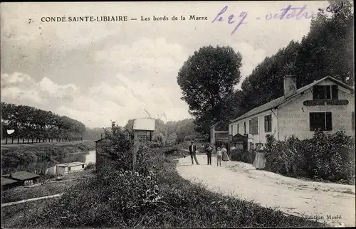 Ak Conde Sainte Libiaire Seine et Marne, Les bords de la Marne