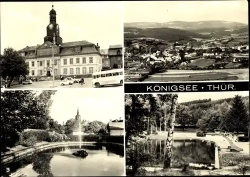 Ak Königsee Rottenbach in Thüringen, Rathaus am Markt, Blick vom Gebörne, Goldfischteich, Waldbad