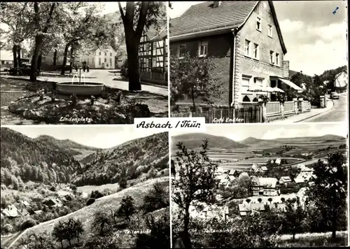 Ak Asbach Schmalkalden im Thüringer Wald, Lindenplatz, Café Endter, Teilansicht, Panorama vom Ort