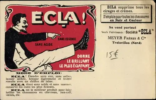 Künstler Ak Ecla, Mode d'Emploi, Schuh Reklame, Meyer Frères et Cie, Troisvilles Nord