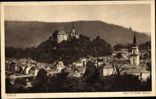 Ak Greiz in Thüringen, Blick auf den Ort mit Schloss und Kirche
