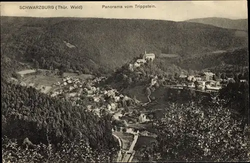Ak Schwarzburg im Schwarzatal Thüringen, Panoramaansicht der Ortschaft vom Trippstein