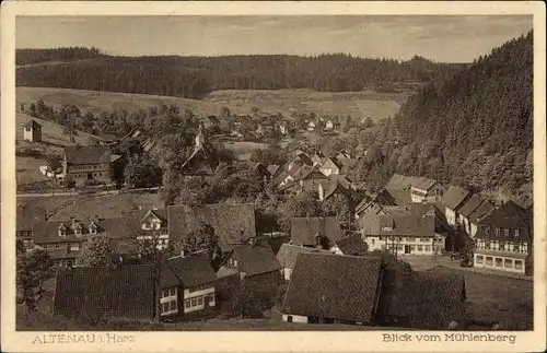 Ak Altenau Clausthal Zellerfeld im Oberharz, Blick vom Mühlenberg auf den Ort