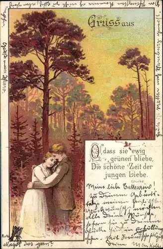 Litho O dass sie ewig grünen bliebe, die schöne Zeit der jungen Liebe, Liebespaar, Umarmung