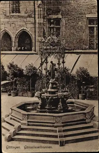 Ak Göttingen in Niedersachsen, Blick auf den Gänselieselbrunnen