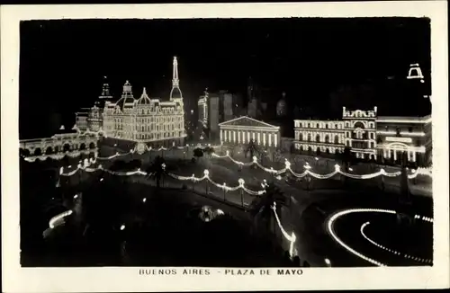 Ak Buenos Aires Argentinien, Plaza de Mayo bei Nacht