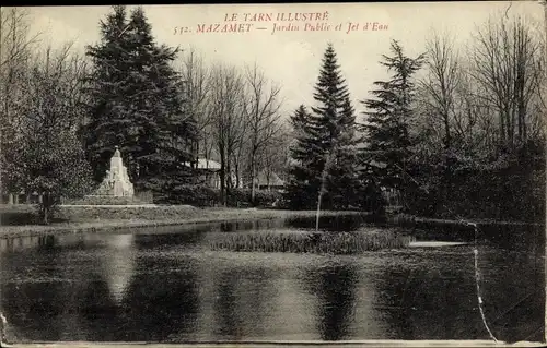 Ak Mazamet Tarn, Jardin Public, Jet d'Eau, monument, arbres