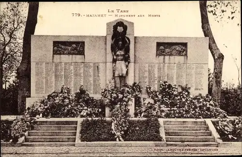 Ak Mazamet Tarn, Monument aux Morts, vue générale