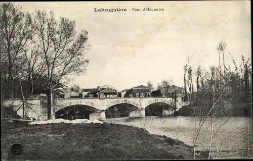 Ak Labrugière Tarn, Pont d'Hauterive, vue générale, bord de la rivière