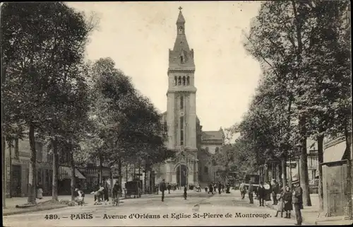 Ak Paris XIV., Avenue d'Orleans et Eglise Saint Pierre de Montrouge