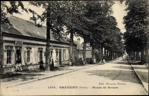 Ak Gravigny Eure, Route de Rouen, Epicerie Adam