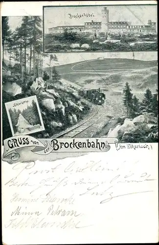 Ak Brocken Nationalpark Harz, Brockenbahn am Eckerloch, Brockenhotel