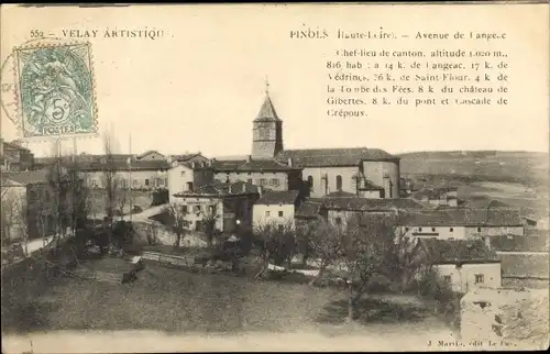 Ak Pinols Haute Loire, Avenue de Langeac, Panorama