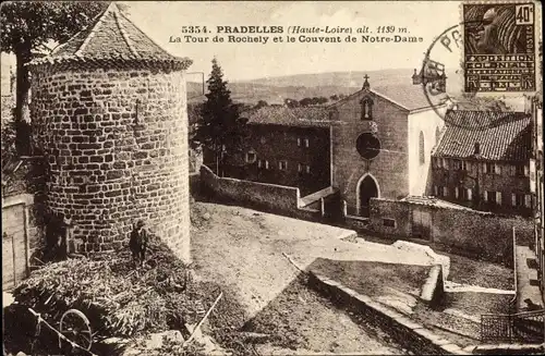 Ak Pradelles Haute Loire, La Tour de Rochely et le Couvent de Notre Dame