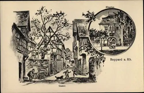 Künstler Ak Boppard am Rhein, Gasse, Ebertor