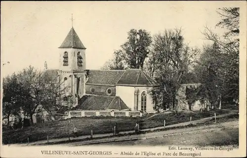 Ak Villeneuve Saint Georges Val de Marne, Abside de l'Église et Parc de Beauregard