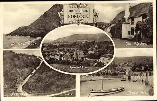 Ak Porlock Somerset England, Hurlstone Point, Ship Inn, Hill, General View