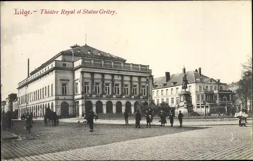 Ak Liège Lüttich Wallonien, Théâtre Royal et Statue Grétry