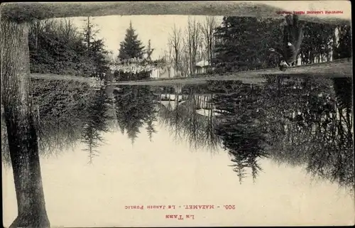 Ak Mazamet Tarn, le Jardin Public, étang, arbres, homme