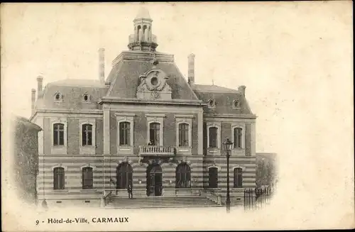 Ak Carmaux Tarn, Hôtel de Ville, vue de face, porte d'entrée