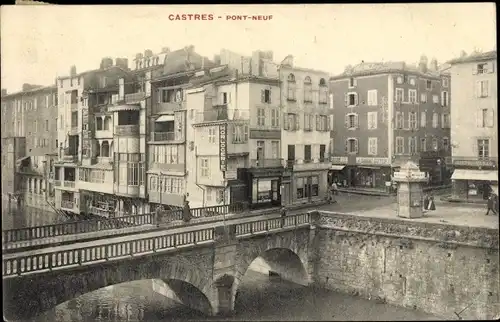 Ak Castres Tarn, Pont neuf, vue partielle, Horlocerie, Coiffeur J Bouisset