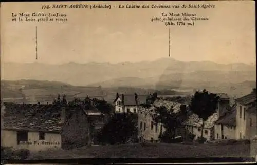 Ak Saint Agrève Ardèche, La Chaîne des Cévennes, Panorama