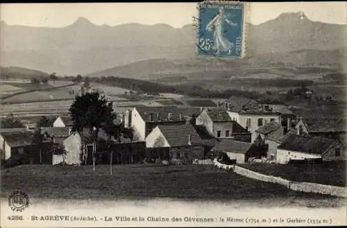 Ak Saint Agrève Ardèche, La Ville et la Chaîne des Cévennes