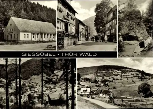 Ak Giessübel Schleusegrund Thüringen, Kulturhaus, Das Nadelöhr, Ortspartie, Panoramen