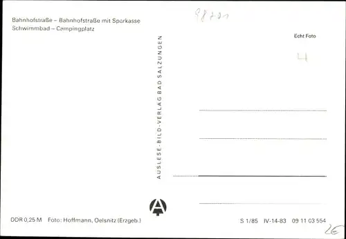 Ak Großbreitenbach in Thüringen, Bahnhofstraße, Sparkasse, Schwimmbad, Campingplatz