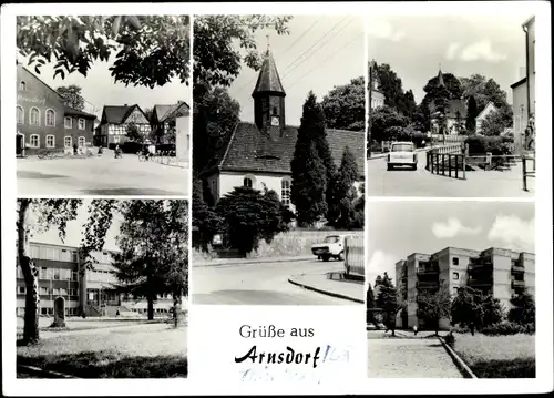 Ak Arnsdorf in Sachsen, Kirche, Ortspartien