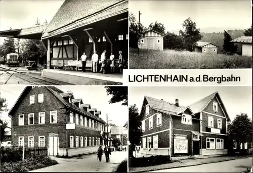 Ak Lichtenhain Oberweißbach im Weißbachtal Thüringen, Bahnhof, Kinderferienbungalows, Gasthaus