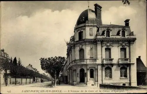 Ak Saint Pourcain sur Sioule Allier, L'Avenue de la Gare, La Caisse d'Epargne