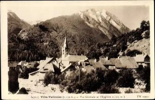 Ak Ville Vallouise Hautes-Alpes, Vue générale et l'Eyglière