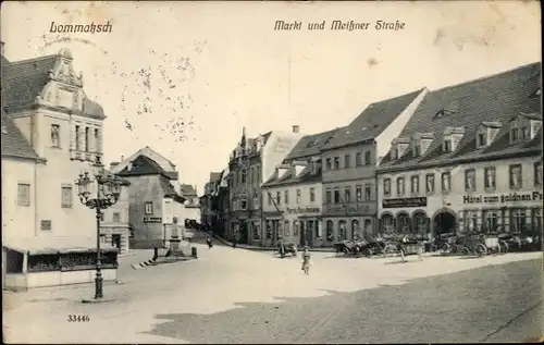 Ak Lommatzsch Sachsen, Markt und Meißner Straße