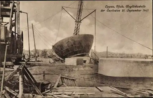 Ak Oppau Ludwigshafen am Rhein Rheinland Pfalz, Unglücksstelle der Explosion 1921