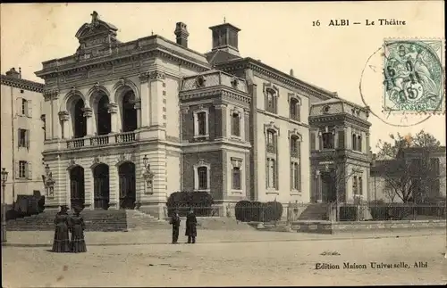 Ak Albi Tarn, le Théâtre, vue générale, passants