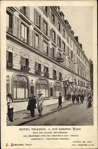 Ak Paris IX. Arrondissement Opéra, Hotel Trianon, 3 Cité Bergere